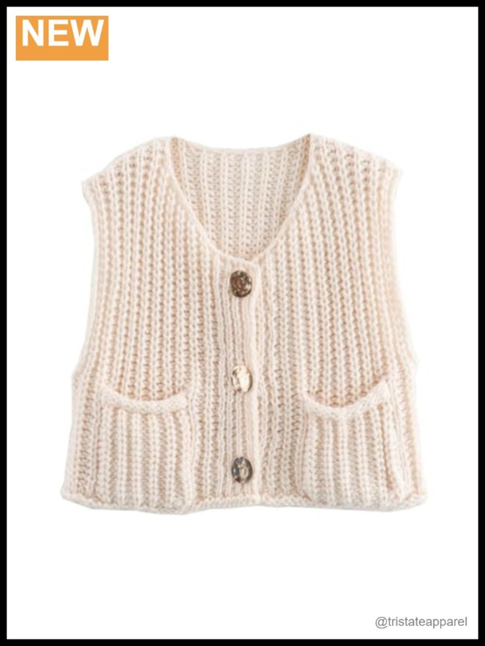 Chunky Knit Vest Button Down Sleeveless Crop Sweater Tank V-Neck